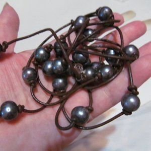 in2 genuine grey fresh water pearls lariat necklace signed